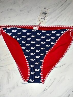 vineyard vines Whale Print Tie-Side Bikini Bottom XL NWT new string red blue